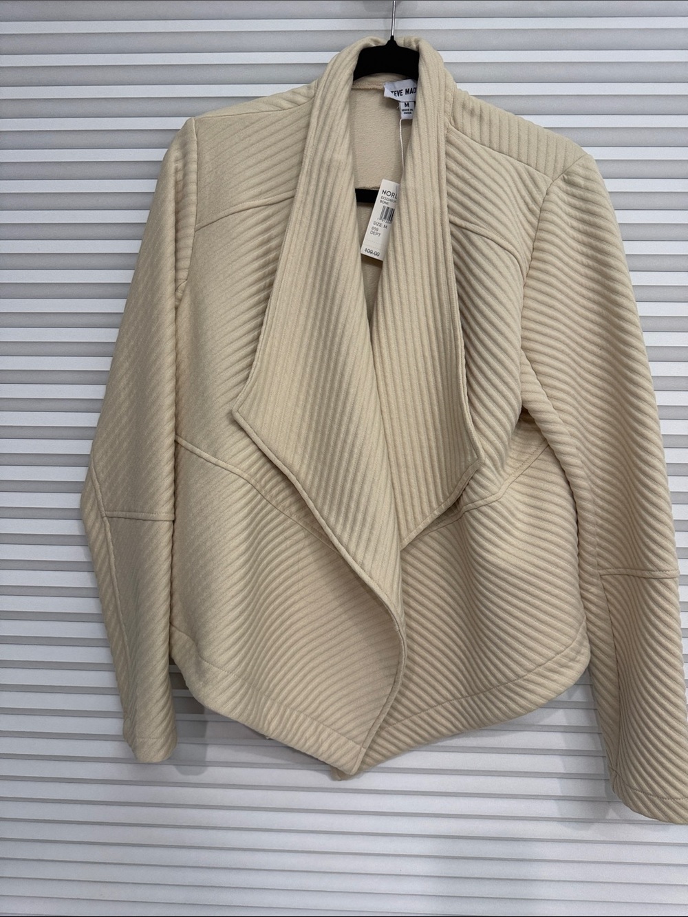 Steve Madden Cream Quilted Draped Open Front Jacket - New With Tags
